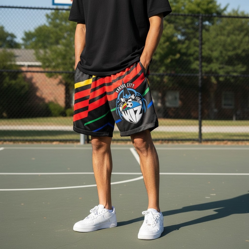 Mitchell & Ness Mens Shorts Small Black KC Wiz MLS Since 96 Sublimated Mesh